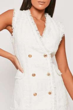 Molly - Premium White Sleeveless Tweed Blazer Dress -Outlet Sarto Base Store 31 01 MISSG 62845