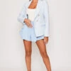 Alexina - Premium Baby Blue Houndstooth Gold Button Blazer
