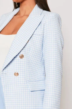 Alexina - Premium Baby Blue Houndstooth Gold Button Blazer -Outlet Sarto Base Store 31 01 MISSG 63004