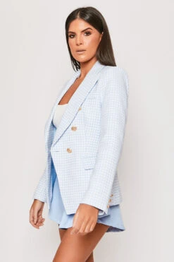 Alexina - Premium Baby Blue Houndstooth Gold Button Blazer -Outlet Sarto Base Store 31 01 MISSG 63010