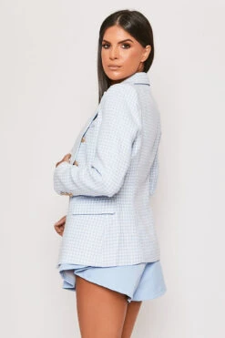 Alexina - Premium Baby Blue Houndstooth Gold Button Blazer -Outlet Sarto Base Store 31 01 MISSG 63013