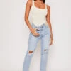 Franca - Light Blue Ripped Mom Jeans