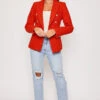 Clancy - Premium Red Contrast Knit Thread Gold Button Blazer