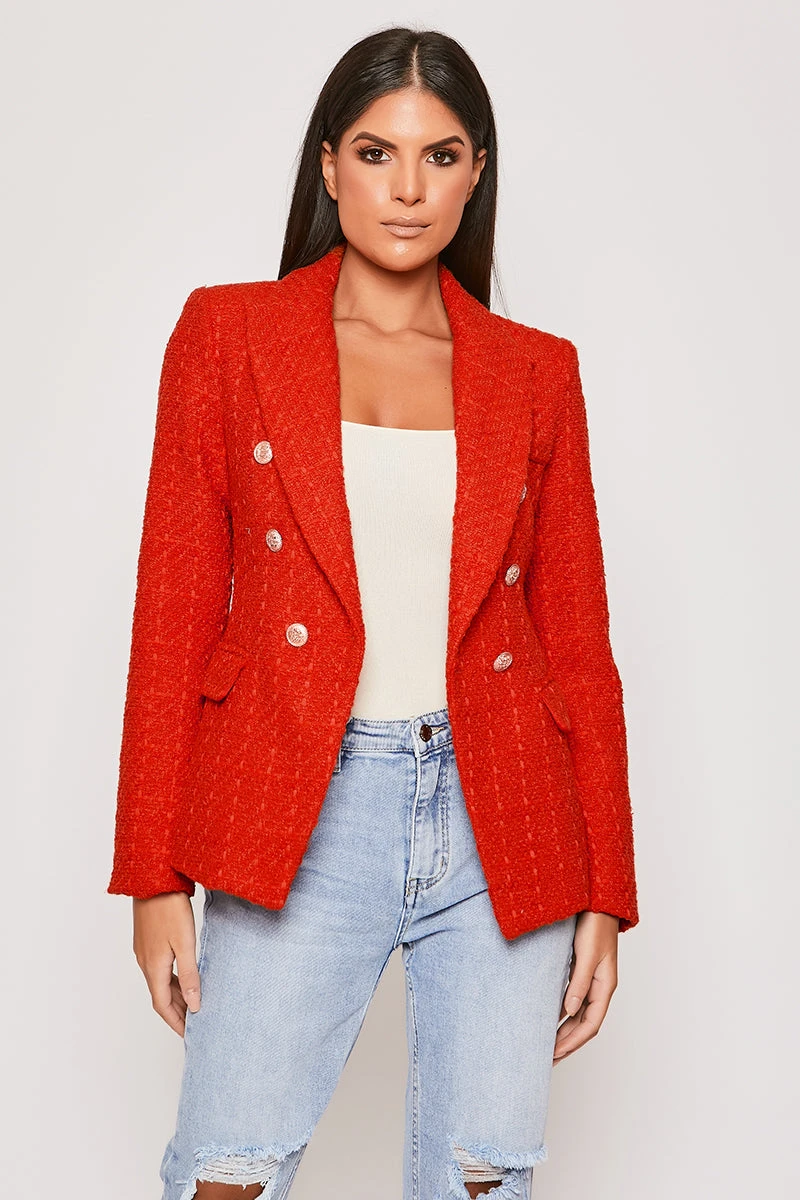 Clancy - Premium Red Contrast Knit Thread Gold Button Blazer 2 Clancy - Premium Red Contrast Knit Thread Gold Button Blazer - Image 2