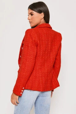 Clancy - Premium Red Contrast Knit Thread Gold Button Blazer 10 Clancy - Premium Red Contrast Knit Thread Gold Button Blazer -Outlet Sarto Base Store 31 01 MISSG 63213