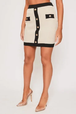 Autumn - Nude & Black Gold Button Fine Knitted Skirt -Outlet Sarto Base Store 31 01 MISSG 63254