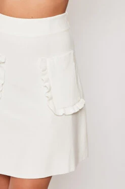`Ellena - White Front Pocket Knitted High Waisted Skirt -Outlet Sarto Base Store 31 10 missg 6843