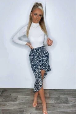 Tallie - Navy & White Frill Midi Skirt -Outlet Sarto Base Store 3 1 8