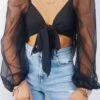 Lolia - Black Organza Tie Front Cropped Shirt