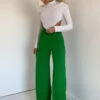 Sutton - Green High Waisted Wide Leg Trousers
