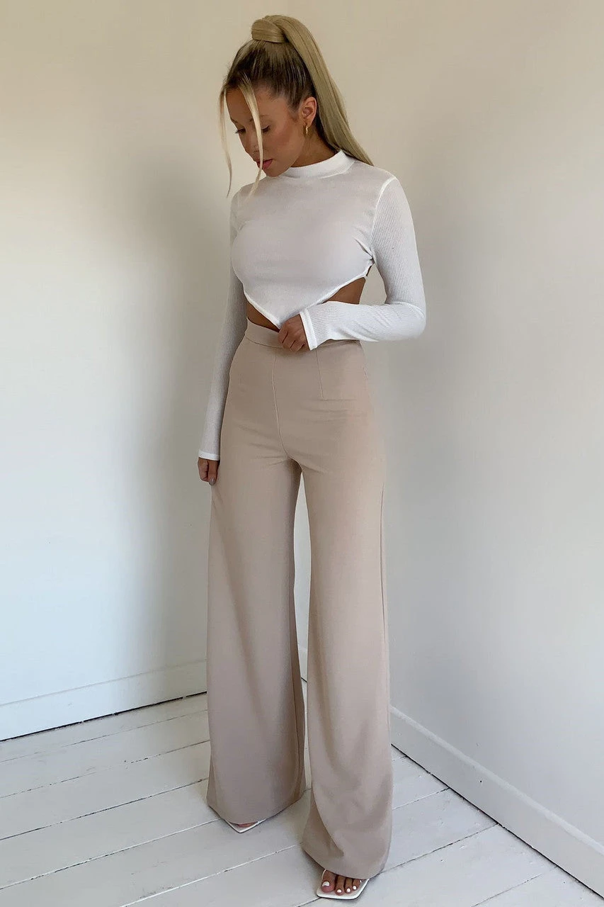 Sutton - Nude High Waisted Wide Leg Trousers 3 Sutton - Nude High Waisted Wide Leg Trousers - Image 3