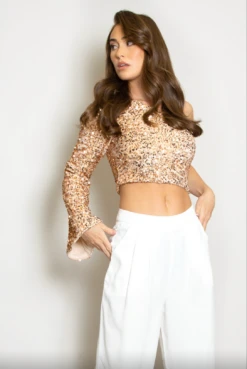 Luca - Gold One Shoulder Sequin Top
