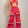 Soiree - Pink Tie Dye Halter Neck Crop Top & Wide Leg Trouser Set