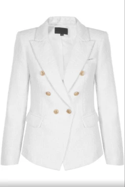 Clancy - Premium White Contrast Knit Thread Gold Button Blazer