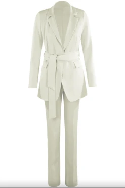 Layala - White Belted Blazer & Flared Trouser Set