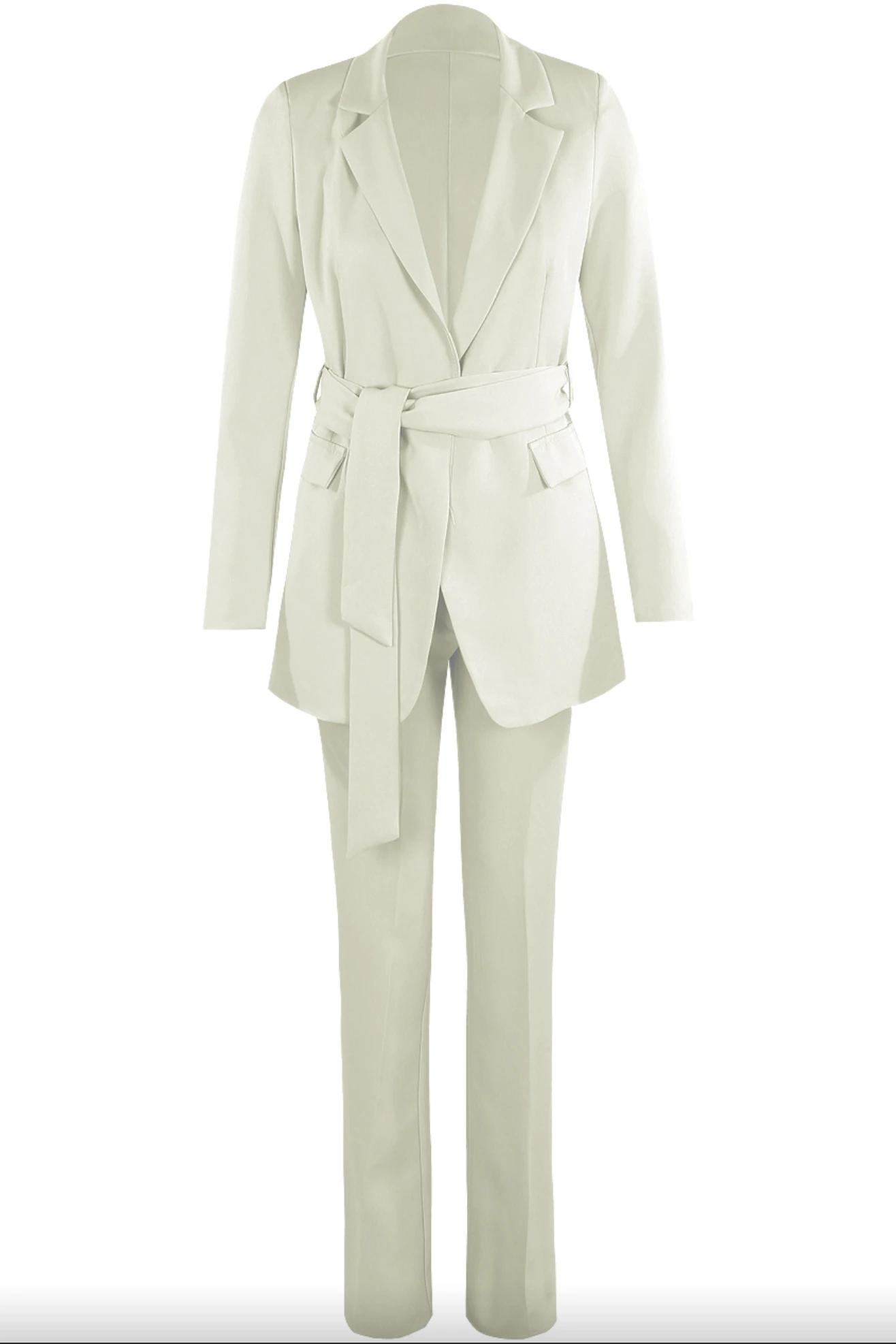 Layala - White Belted Blazer & Flared Trouser Set 1 Layala - White Belted Blazer & Flared Trouser Set