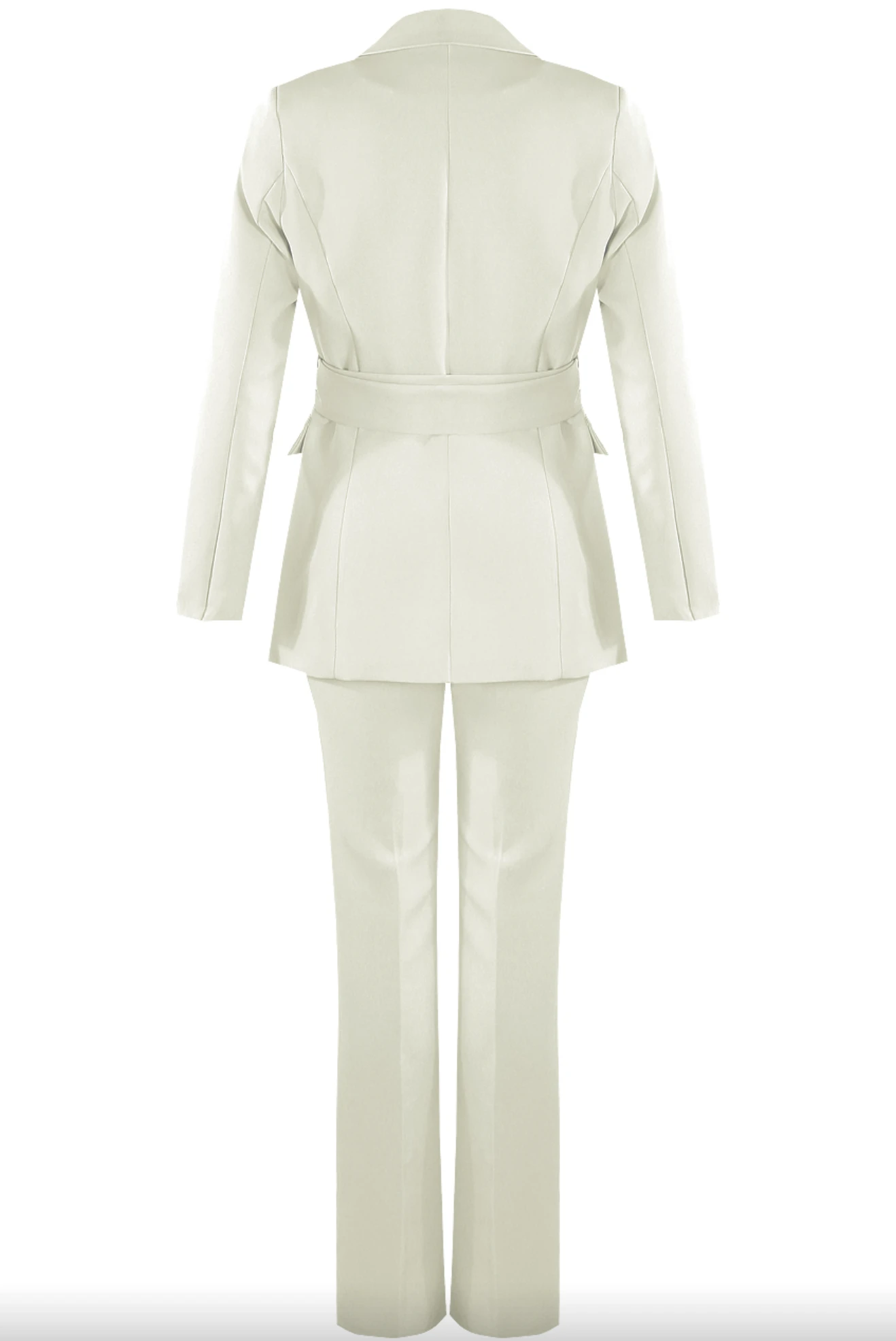 Layala - White Belted Blazer & Flared Trouser Set 3 Layala - White Belted Blazer & Flared Trouser Set - Image 3