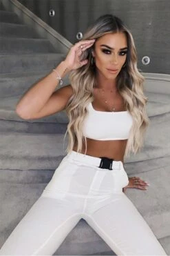 Hanna - White Cargo Buckle Trousers Co-ord