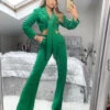 Blair - Green Tailored Front Knotted Blazer & Bell Bottom Trouser Set