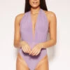 Amora - Lilac Slinky Deep Plunge Sleeveless Bodysuit