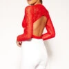 Carmin - Red Long Sleeve Lace Open Back Bodysuit