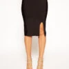 Amika - Black High Waisted Thigh Split Bandage Skirt
