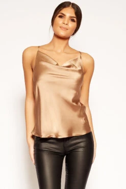 Colleen - Tan Satin Cowl Neck Cami Top 6 Colleen - Tan Satin Cowl Neck Cami Top -Outlet Sarto Base Store missg.dec2 .201844274