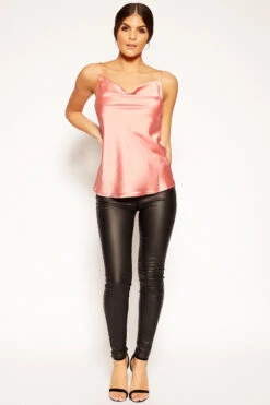 Colleen - Pink Satin Cowl Neck Cami Top -Outlet Sarto Base Store missg.dec2 .201844362.1566221971