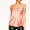 Colleen - Pink Satin Cowl Neck Cami Top