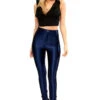Charlize - Navy High Waisted Vinyl Disco Pants