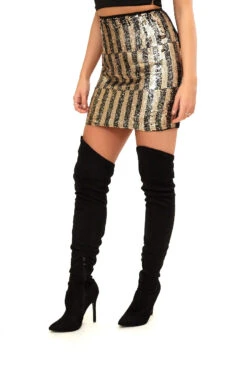Lenore - Black & Gold Striped Sequin Mini Skirt -Outlet Sarto Base Store missg.dec .201718222
