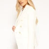 Rissa - White Textured Gold Button Blazer