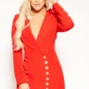 Miley - Red Gold Button Double Breasted Blazer Dress