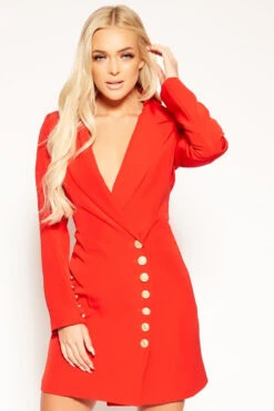 Outlet Sarto Base Store 32 Miley - Red Gold Button Double Breasted Blazer Dress