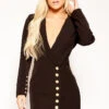 Miley - Black Gold Button Double Breasted Blazer Dress