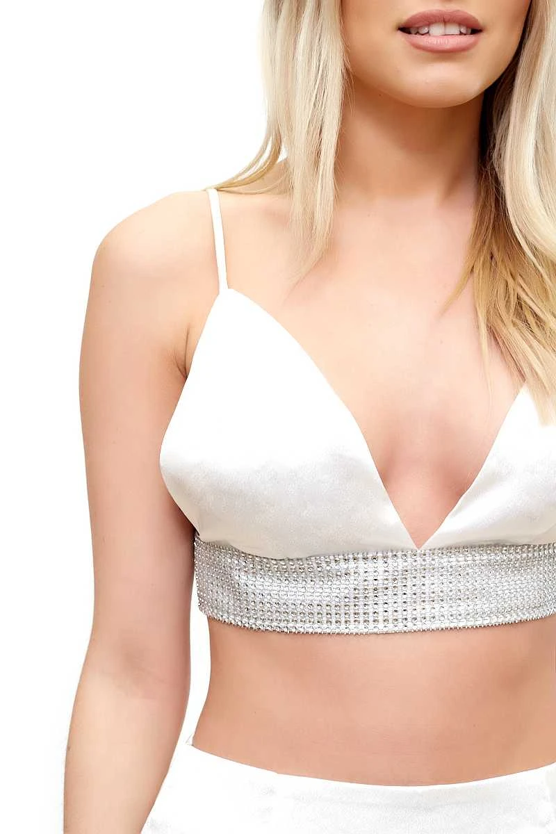 Byanca - White Diamante Satin Mini Two Piece Set 5 Byanca - White Diamante Satin Mini Two Piece Set - Image 5