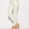 Ilania - White High Waisted Button Trim Trousers