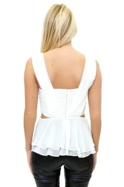 Kourtney - White Chiffon Pleated Cut Out Top -Outlet Sarto Base Store missg.mar .20174228
