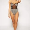 Emma - Black & Nude Striped Mesh Bodysuit
