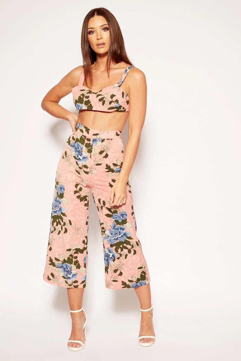 Sophy - Pink Floral Bralet & Culotte Co-Ord Set 2 Sophy - Pink Floral Bralet & Culotte Co-Ord Set - Image 2
