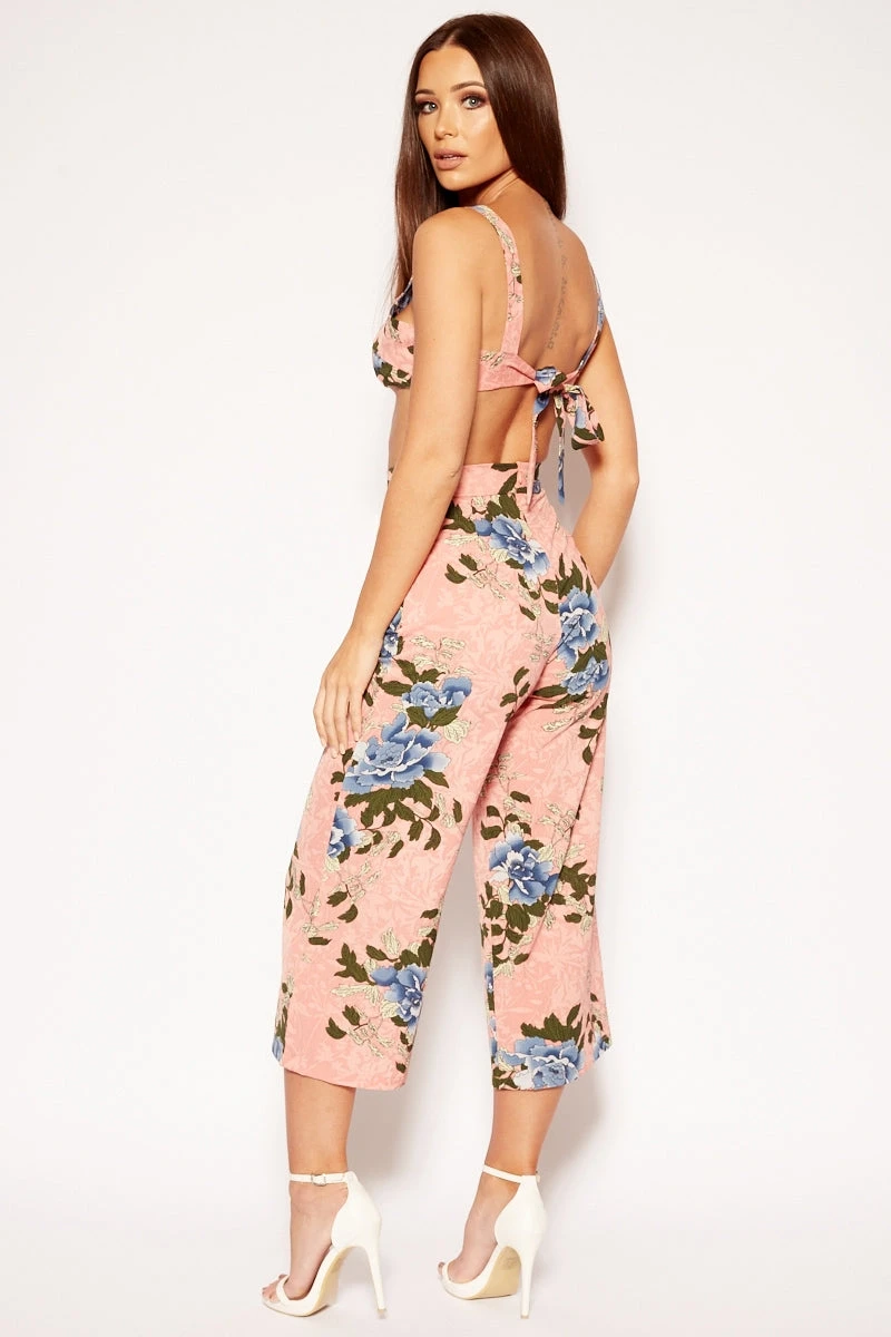 Sophy - Pink Floral Bralet & Culotte Co-Ord Set 3 Sophy - Pink Floral Bralet & Culotte Co-Ord Set - Image 3