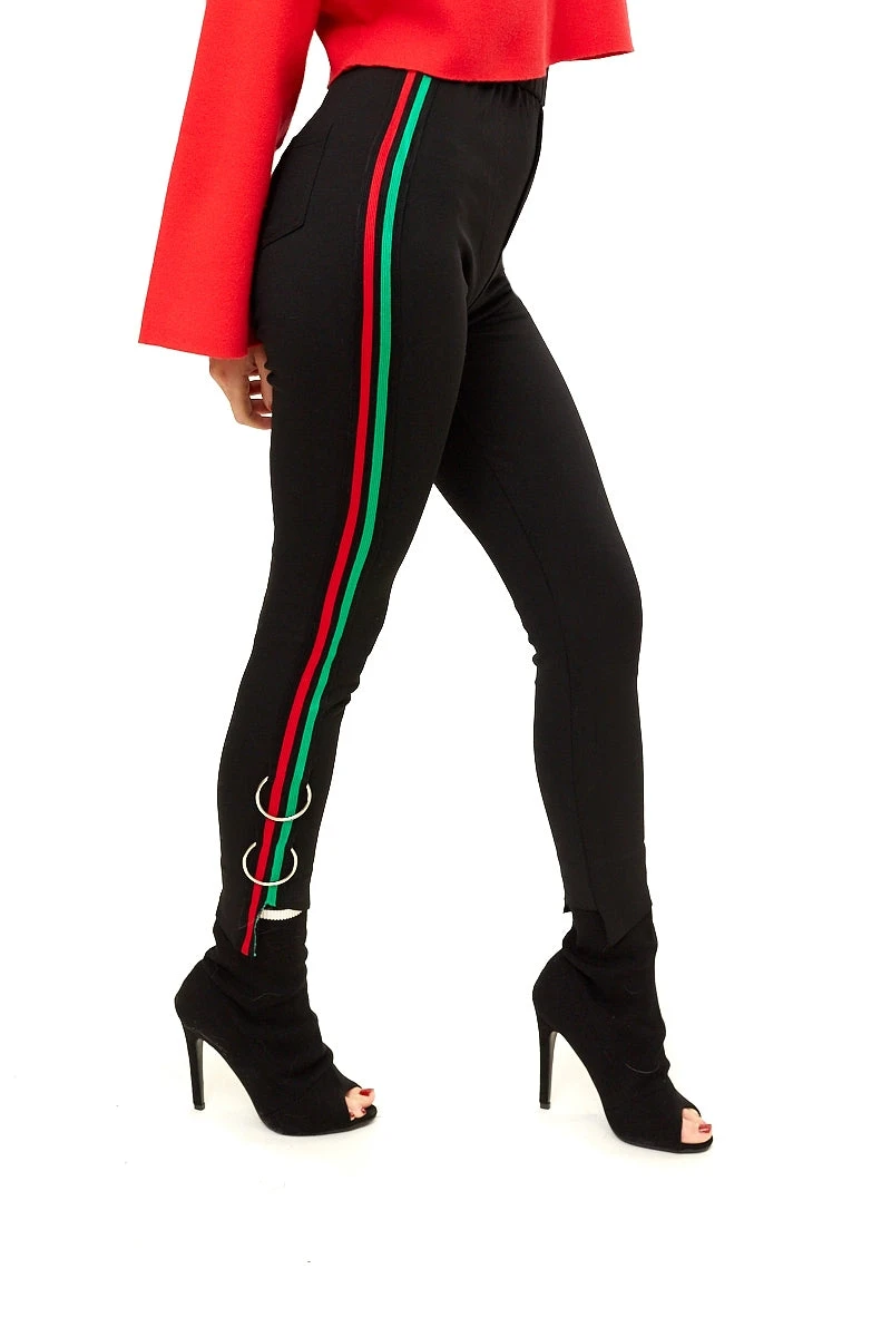 Mikealah - Black Stripe & Ring Detail Trousers 1 Mikealah - Black Stripe & Ring Detail Trousers