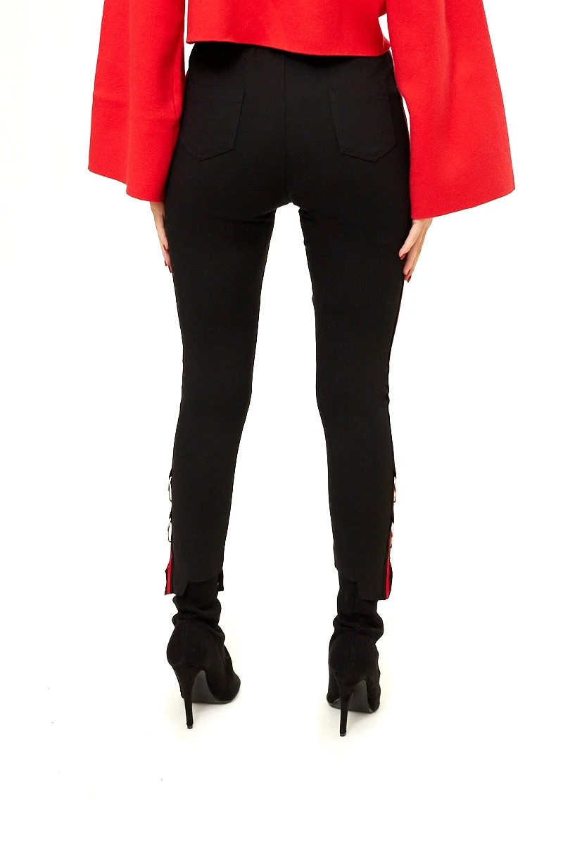 Mikealah - Black Stripe & Ring Detail Trousers 3 Mikealah - Black Stripe & Ring Detail Trousers - Image 3