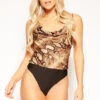 Lylaa - Brown Snakeskin Cowl Neck Bodysuit
