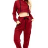 Kaylynn - Wine Cropped Hoodie Loungewear Set