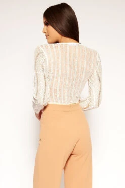 Molina - White Lace & Gold Sequin Long Sequin Bodysuit -Outlet Sarto Base Store missg.oct3 .201839100