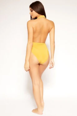 Amora - Mustard Slinky Deep Plunge Sleeveless Bodysuit -Outlet Sarto Base Store missg.oct3 .201839439