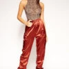 Harpa - Rust Satin High Waisted Utility Pants