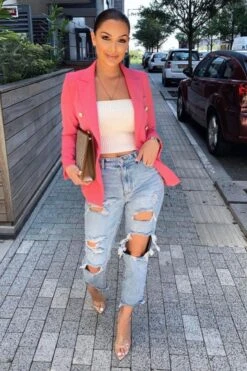 Rafal - Fuchsia Gold Button Double Breast Blazer