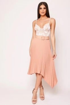 Starla - Nude High Waisted Belted Pleated Skirt -Outlet Sarto Base Store wjrs0302 1